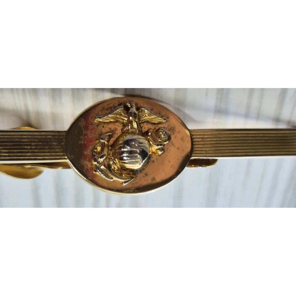 Vintage Dante US Marine Corps Tie Clasp Gold Plated Bicentennial Engraved